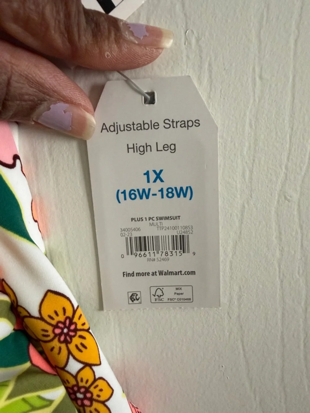 Time and Tru White Floral One-Piece Swimsuit with Pink, Orange & Green 1x - Picture 5 of 5